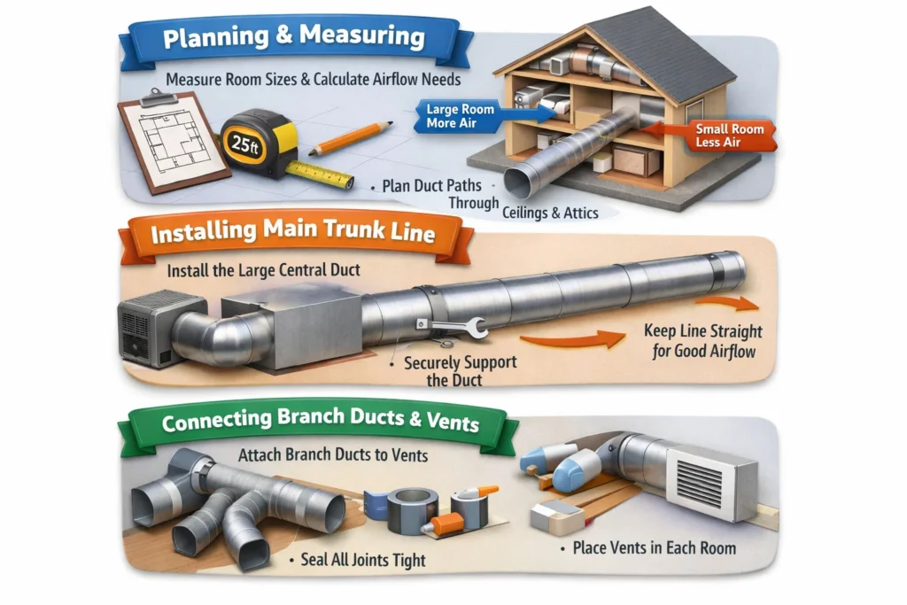 steps to Install Heating and Air Conditioning Ducts
