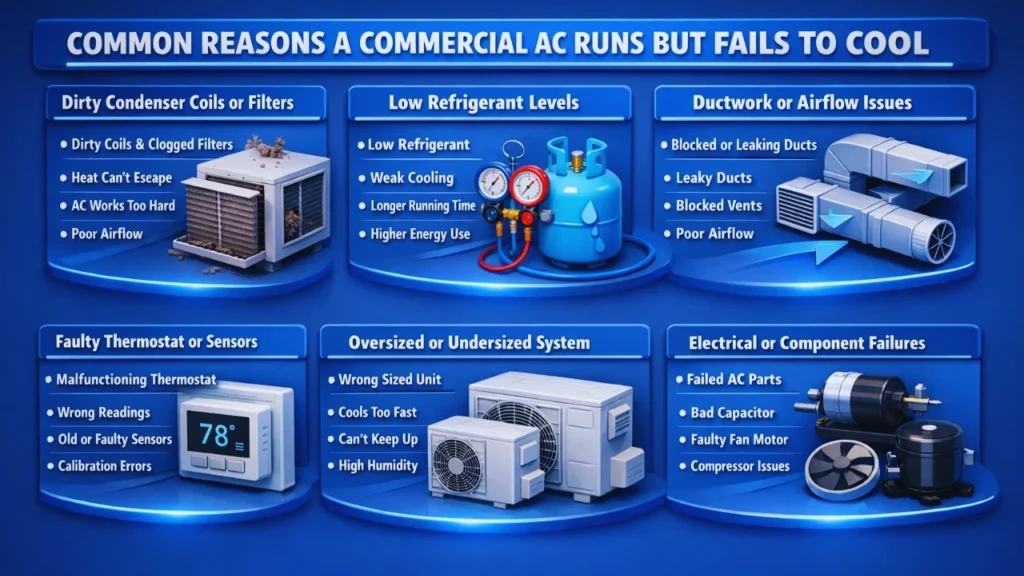 COMMON REASONS A COMMERCIAL AC RUNS BUT FAILS TO COOL